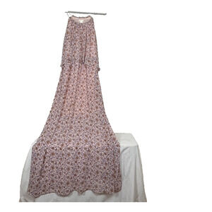 H.M. Womens Sz 14 Concious Maxi pink floral tiered Bohemian Boho Cottage core